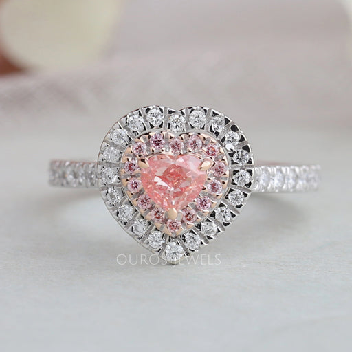 Pink Heart Diamond Double Halo Ring