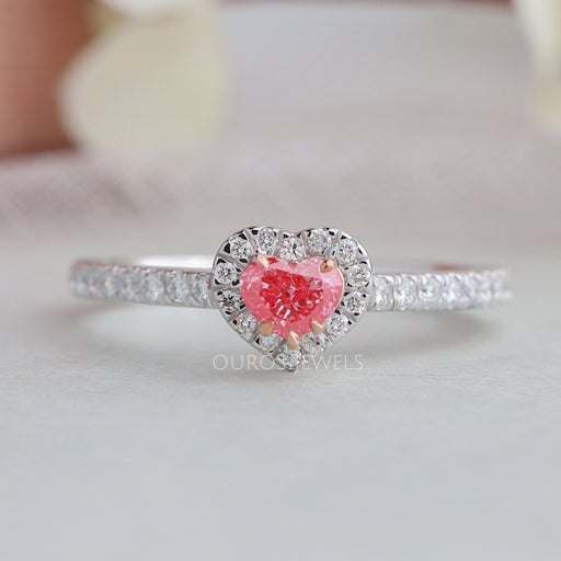 Pink Heart Cut Halo Diamond Engagement Ring