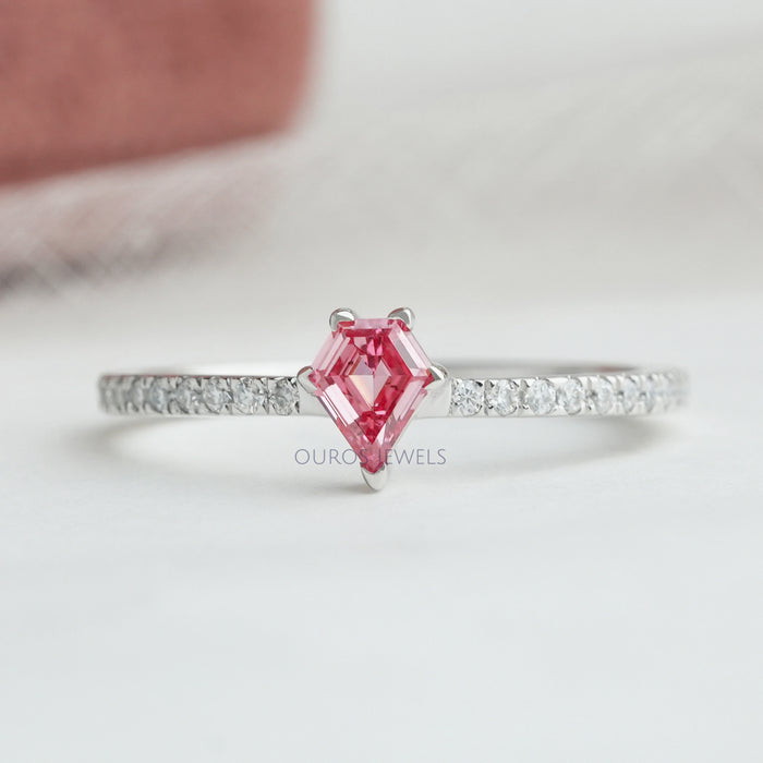 Pink Kite Cut Lab Grown Diamond Solitaire Accent Ring