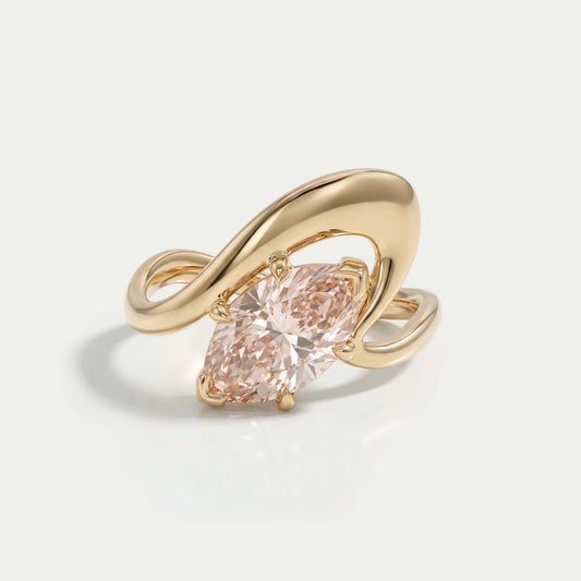 Pink Marquise Cut Lab Diamond Bypass Ring in Yellow Gold Ring