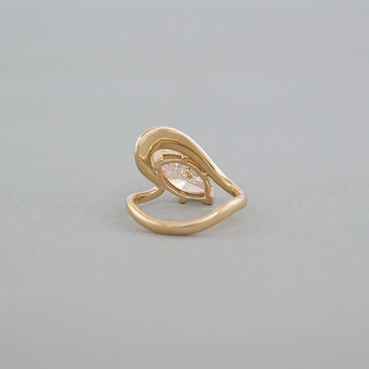 Pink Marquise Cut Lab Diamond Bypass Ring in Yellow Gold Ring