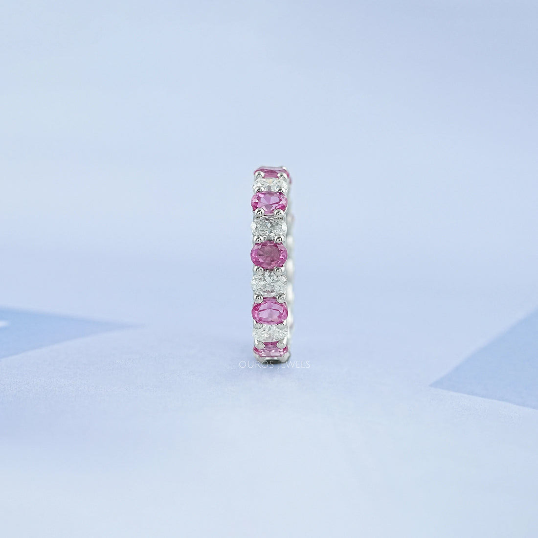 Pink Oval Lab Gemstone Eternity Band Ring