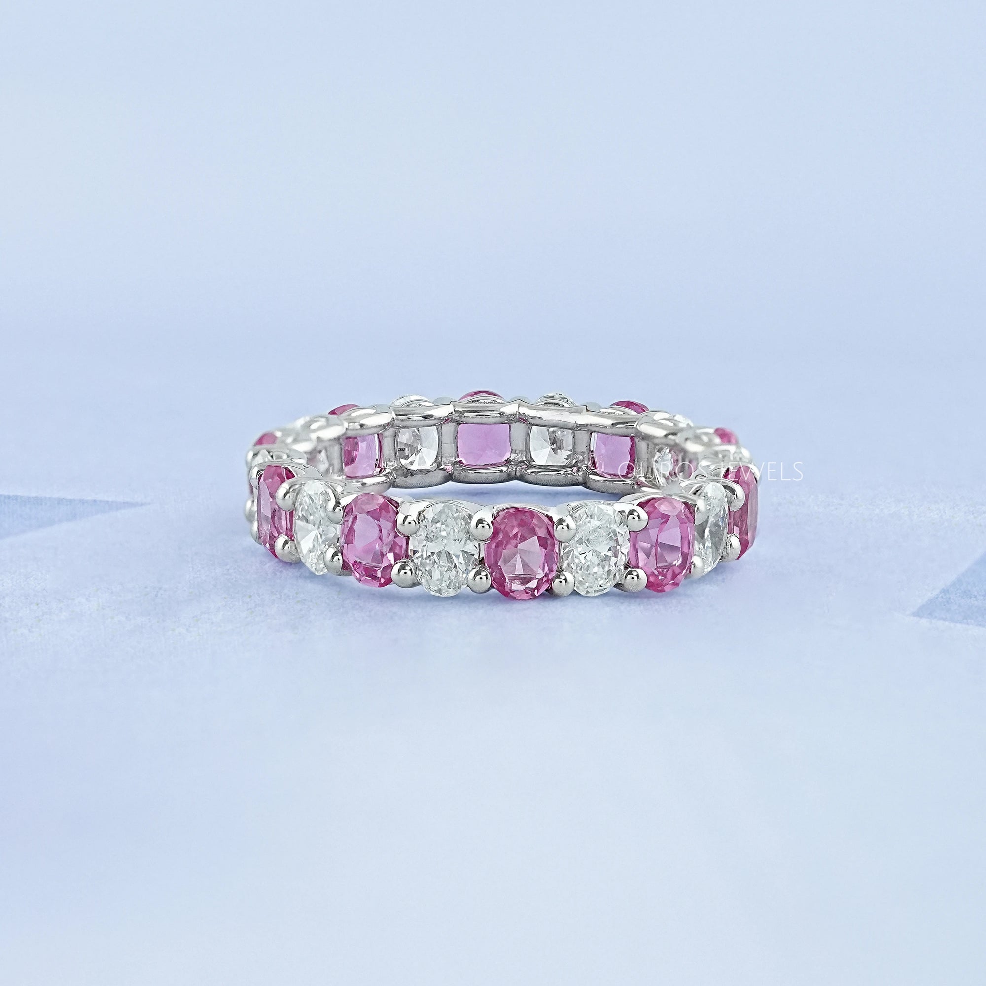 Pink Oval Lab Gemstone Eternity Band Ring