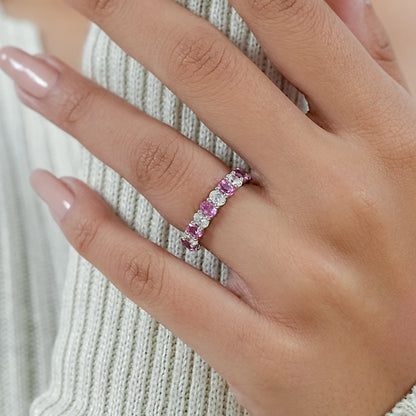 Pink Oval Lab Gemstone Eternity Band Ring