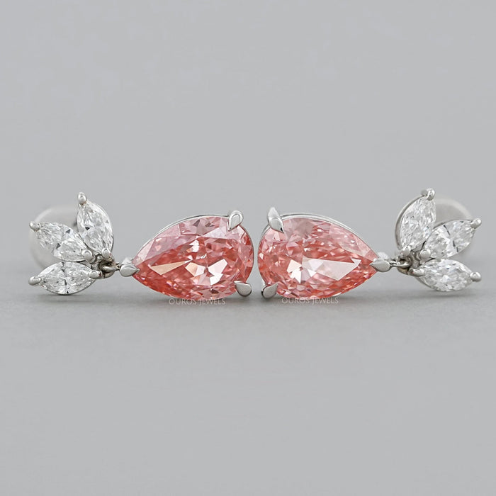 Fancy Pink Pear And Marquise Diamond Drop Earrings Earrings