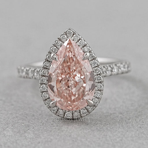 Pink Pear Diamond Halo Anniversary Ring