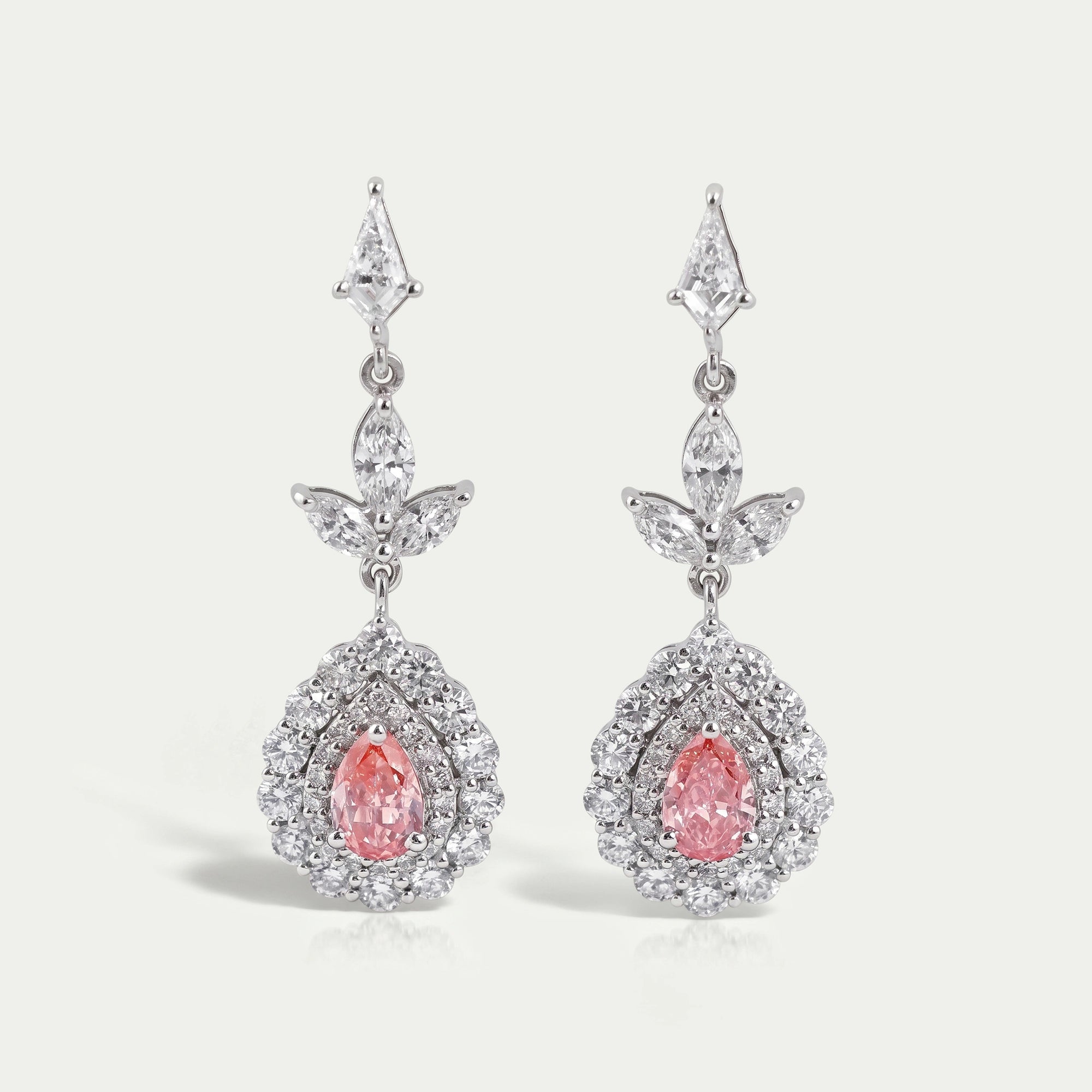 Pink Pear Shape Double Halo Drop Earrings Earrings