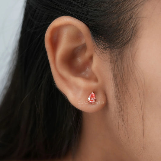 Pink Pear Cut Lab Diamond Solitaire Stud Earrings Earring