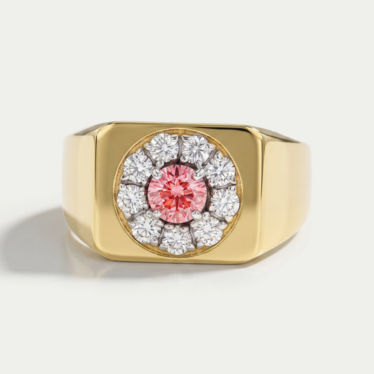 Pink Round Cut Diamond Halo Men's Ring