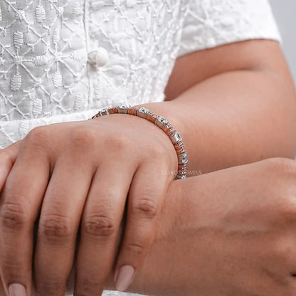 Asscher Diamond And Pink Round Tennis Bracelet Bracelet