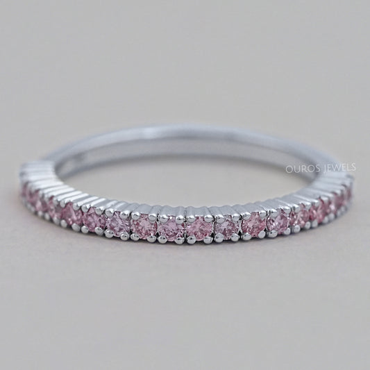 Pink Round Cut Lab Grown Diamond Half Eternity Band Ring