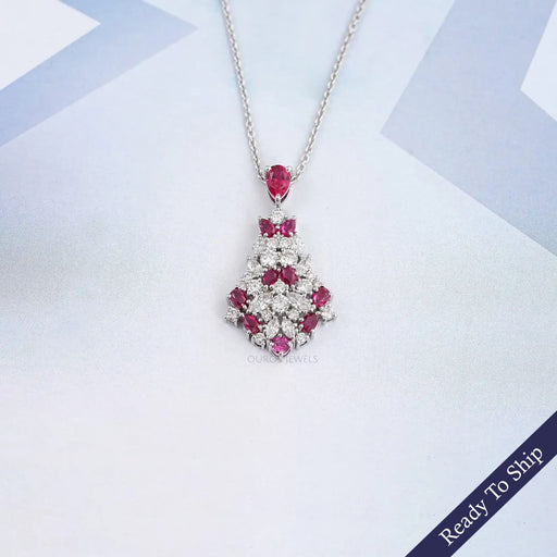 Pink Ruby Gemstone Cluster Pendant
