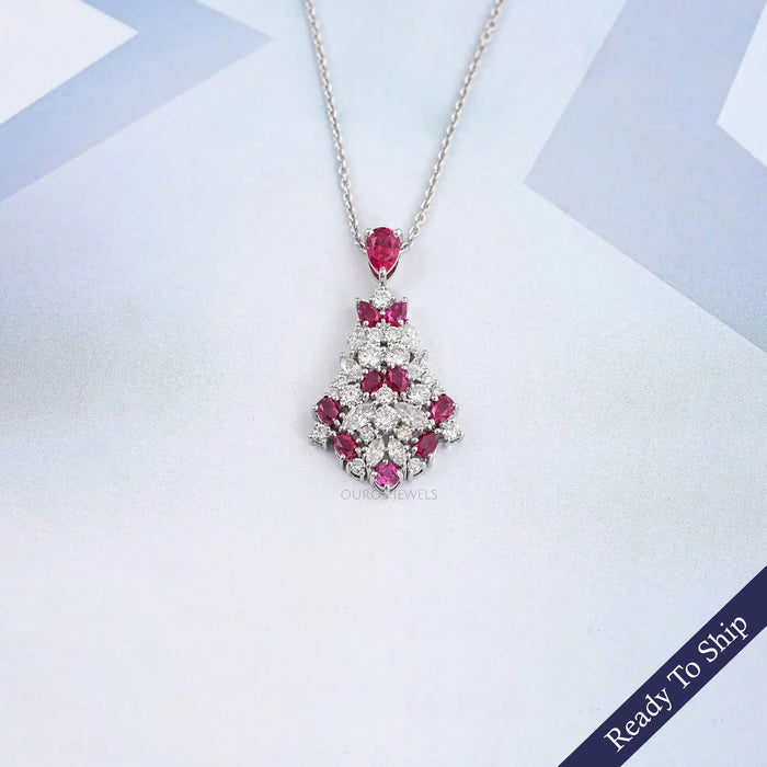 Pink Ruby Gemstone Cluster Pendant