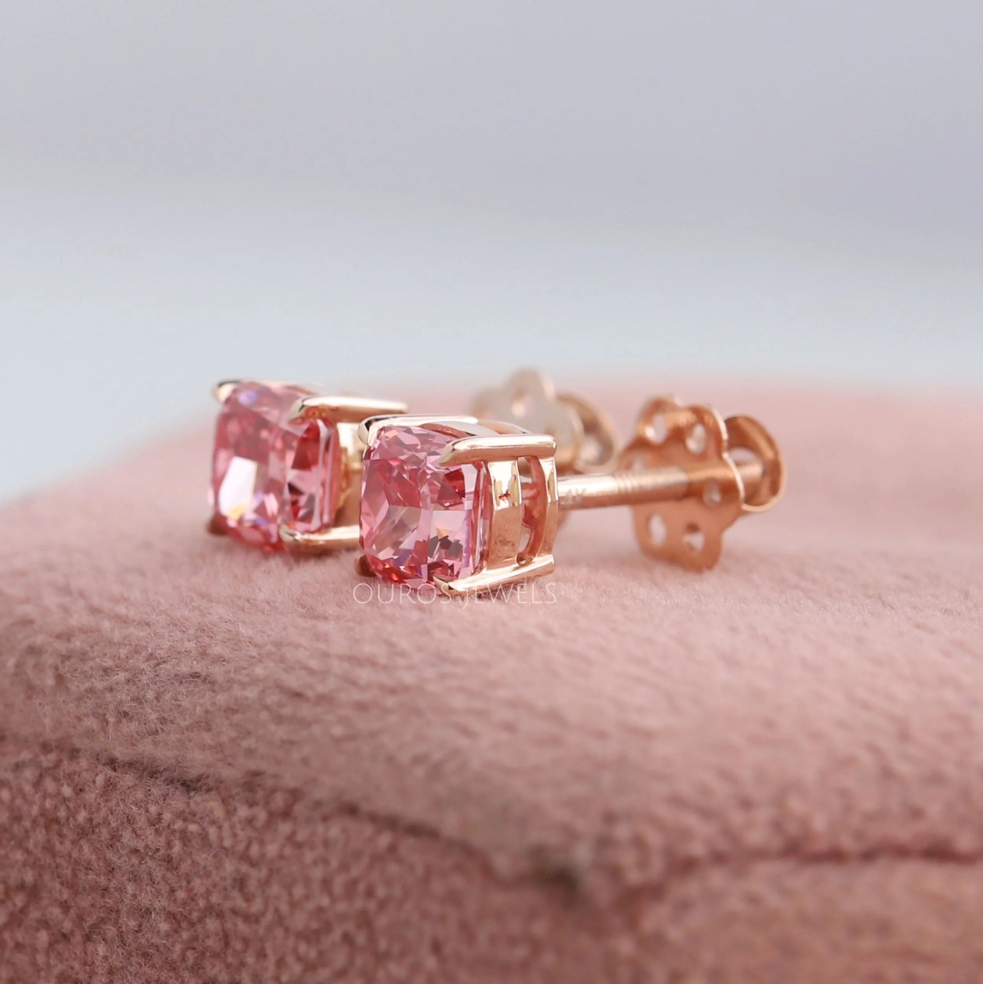 Pink Cushion Cut Lab Diamond Stud Earrings Earring