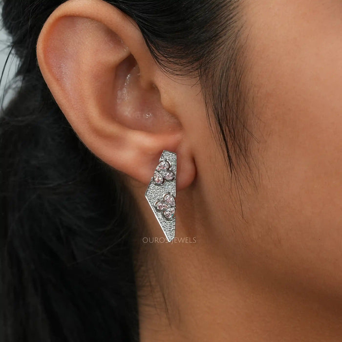 Pink Round Cut Lab Grown Diamond Screw Back Earrings