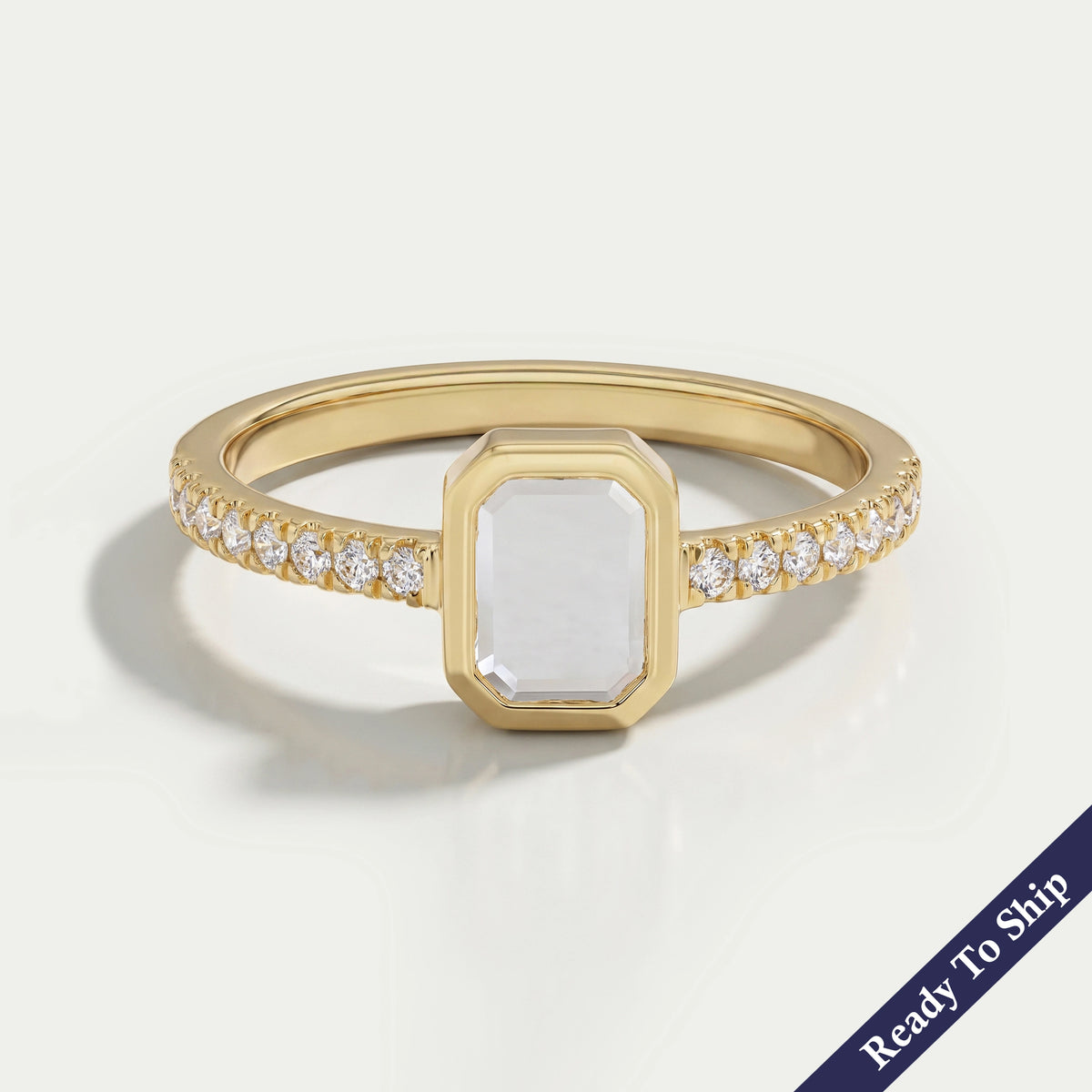 Portrait Cut Emerald Diamond Solitaire Accent Ring