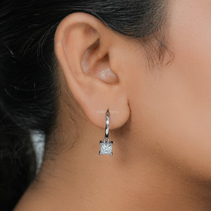 Lab Diamond Princess Cut Dangle Hoop Earrings