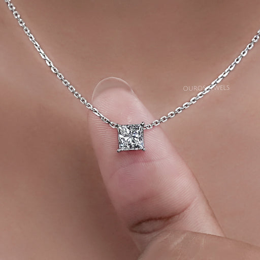 Princess Cut Lab Diamond Solitaire Pendant Necklaces