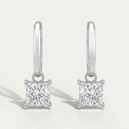 Lab Diamond Princess Cut Dangle Hoop Earrings