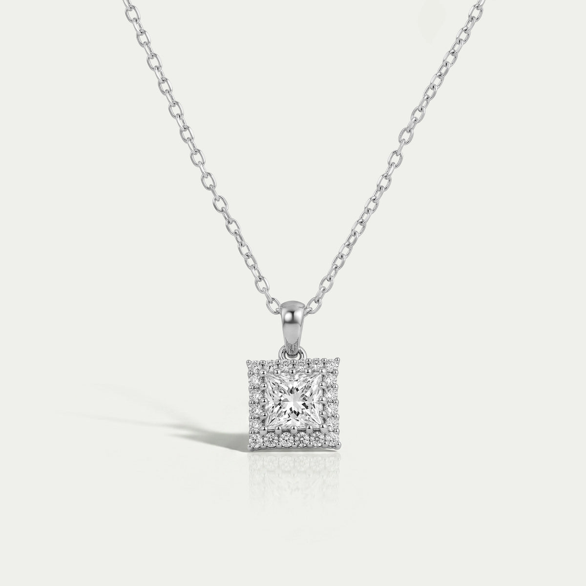 Princess Cut Lab Diamond Halo Pendant Necklaces