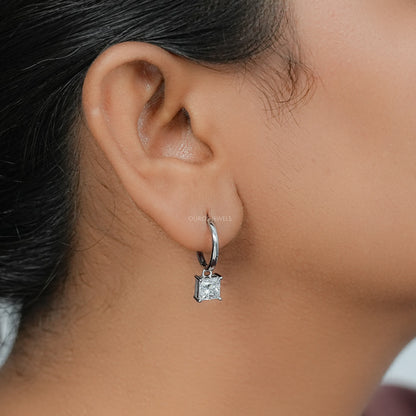 Lab Diamond Princess Cut Dangle Hoop Earrings