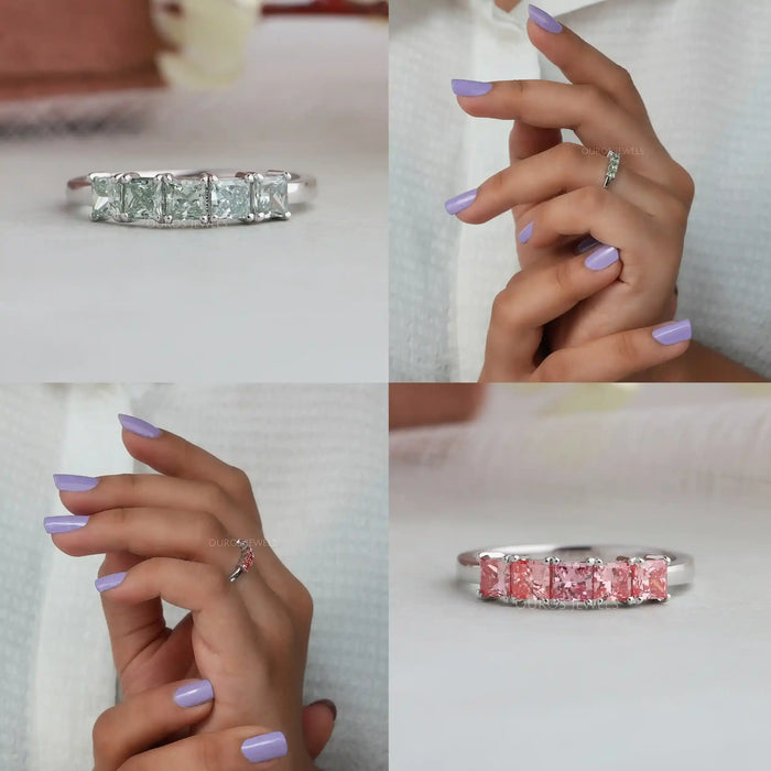 Princess Cut Lab Grown Five Stone Diamond Ring