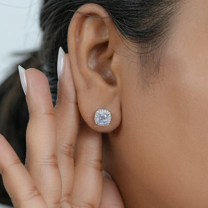 Light Purple Square Cushion Halo Stud Earrings