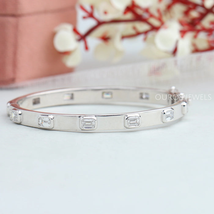 Emerald Cut Bezel Set Diamond Bangle