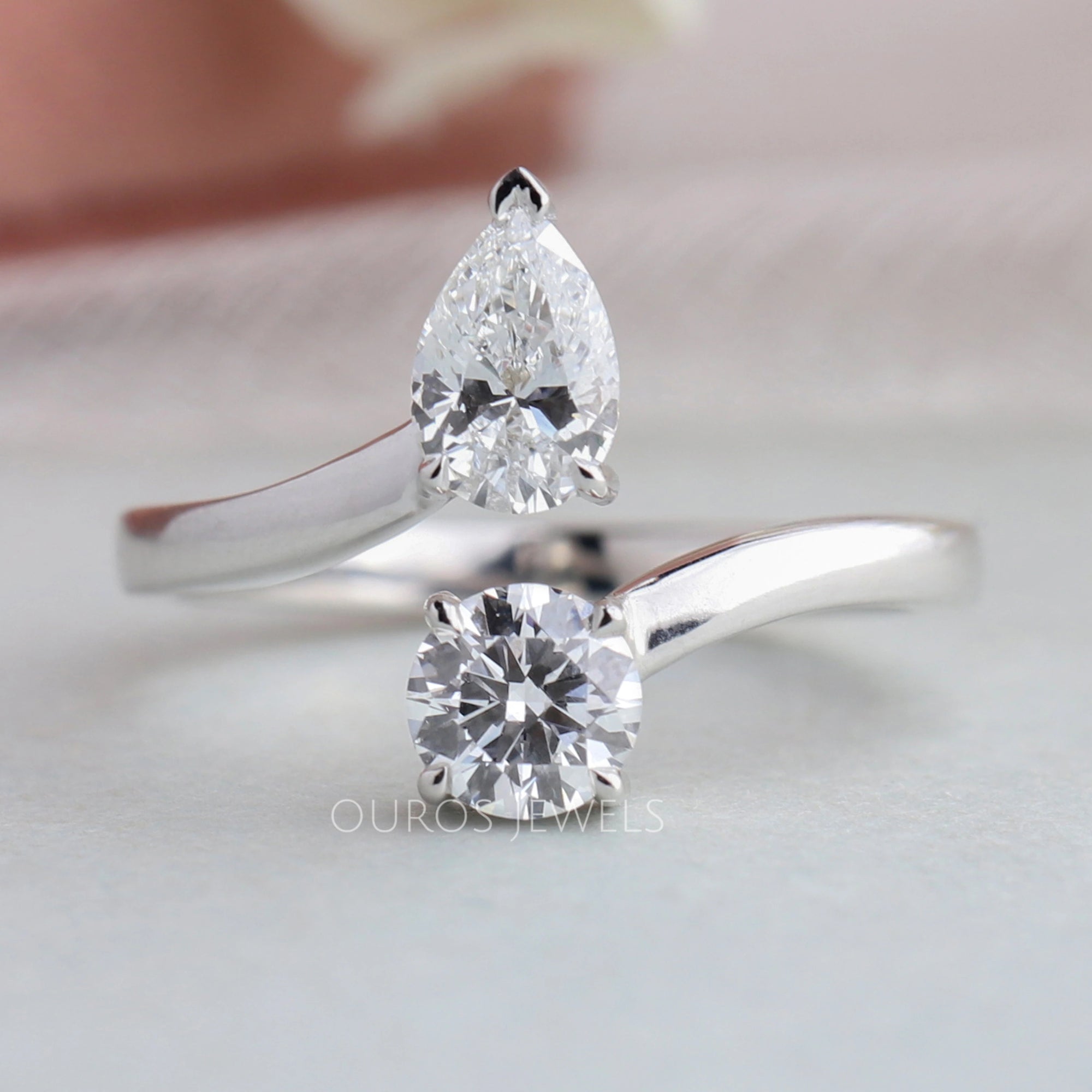 Pear and Round Diamond Bypass Ring
