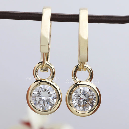 Round Diamond Bezel Set Hoop Earrings