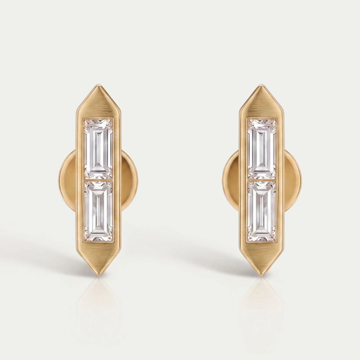 Baguette Cut Lab Grown Diamond Bar Stud Earrings