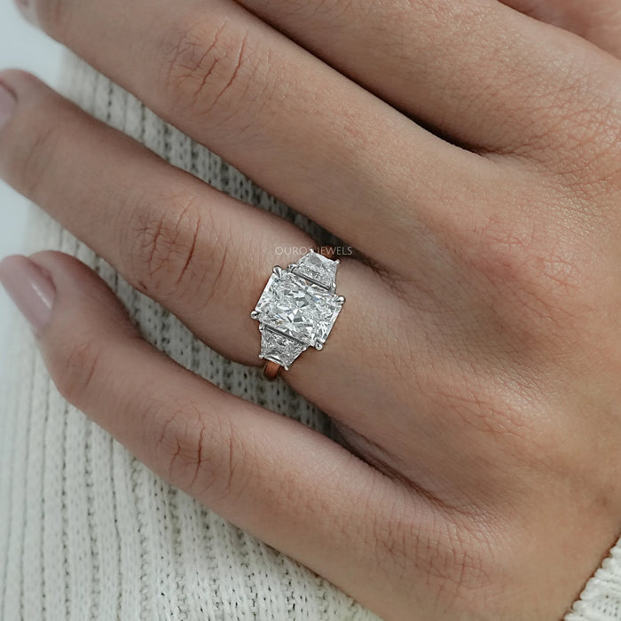 Three Stone Radiant And Trapezoid Lab Diamond Ring Ring