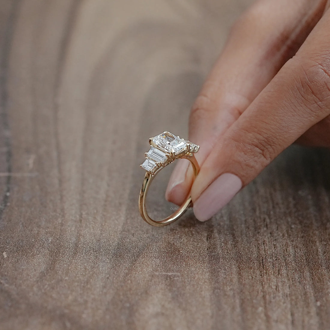 Radiant And Baguette Diamond Five Stone Engagement Ring Rings