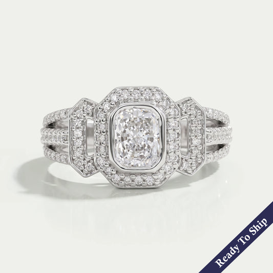 Radiant Cut Cluster Diamond Engagement Ring
