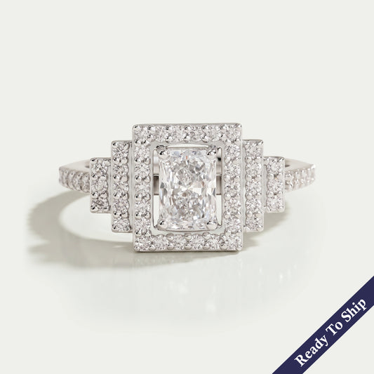 Radiant Cut Halo Diamond Solitaire Accent Ring