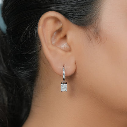 Radiant Cut Lab Diamond Dangle Hoop Earrings