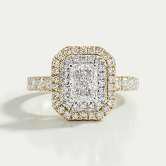 Radiant Cut Double Halo Solitaire Accent Engagement Ring Rings