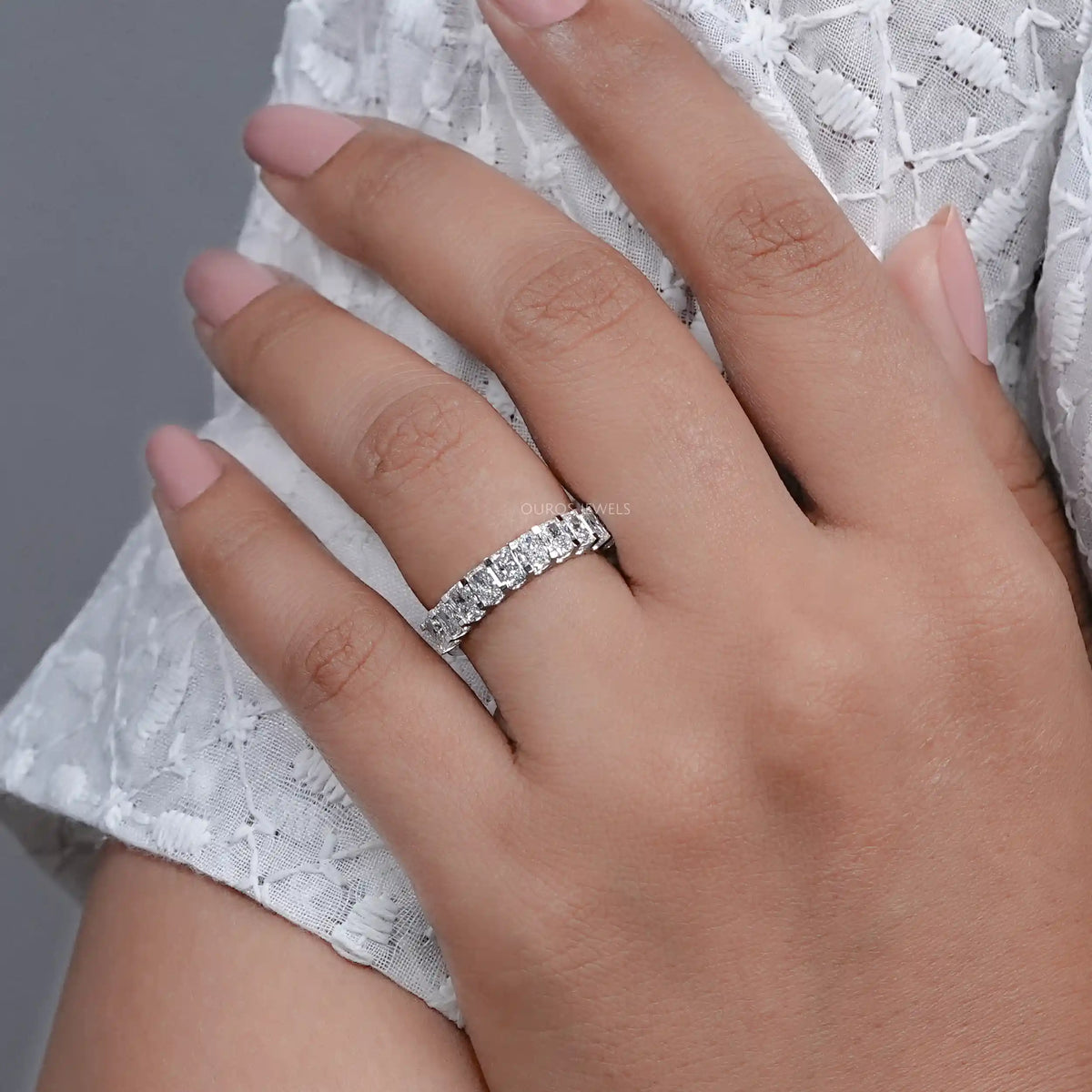 Radiant Lab Diamond Half Eternity Wedding Band Rings