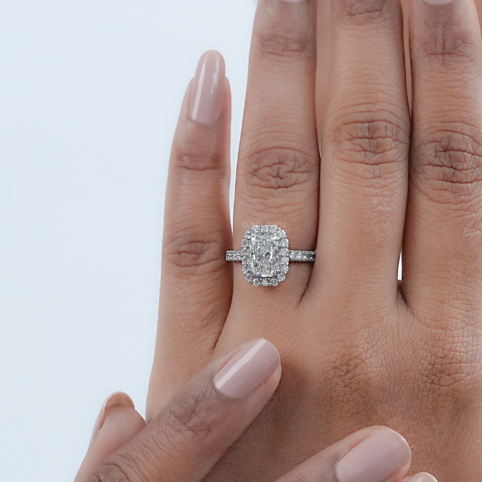 Radiant Cut Halo Lab Diamond Engagement Ring Rings