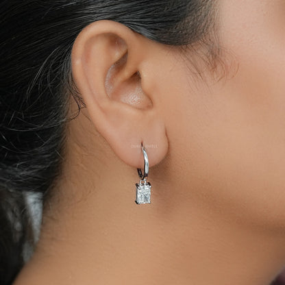 Radiant Cut Lab Diamond Dangle Hoop Earrings