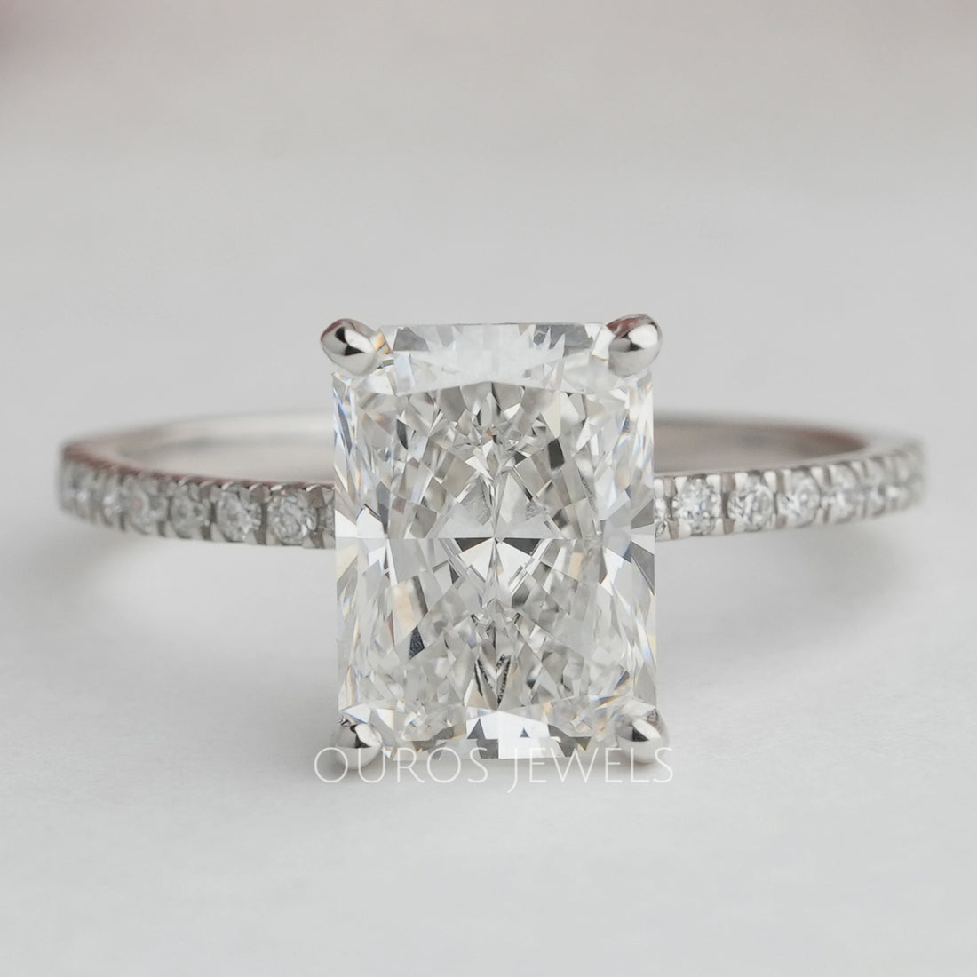 Radiant Cut Hidden Halo Solitaire Accent Engagement Ring
