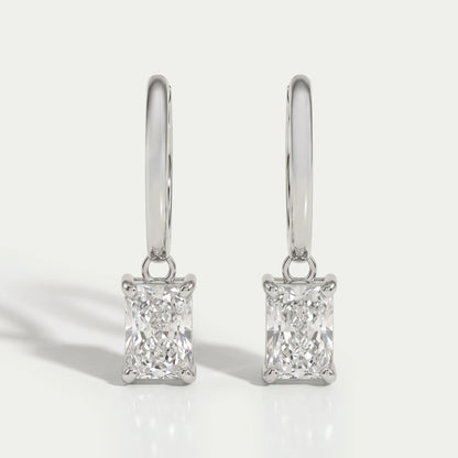 Radiant Cut Lab Diamond Dangle Hoop Earrings