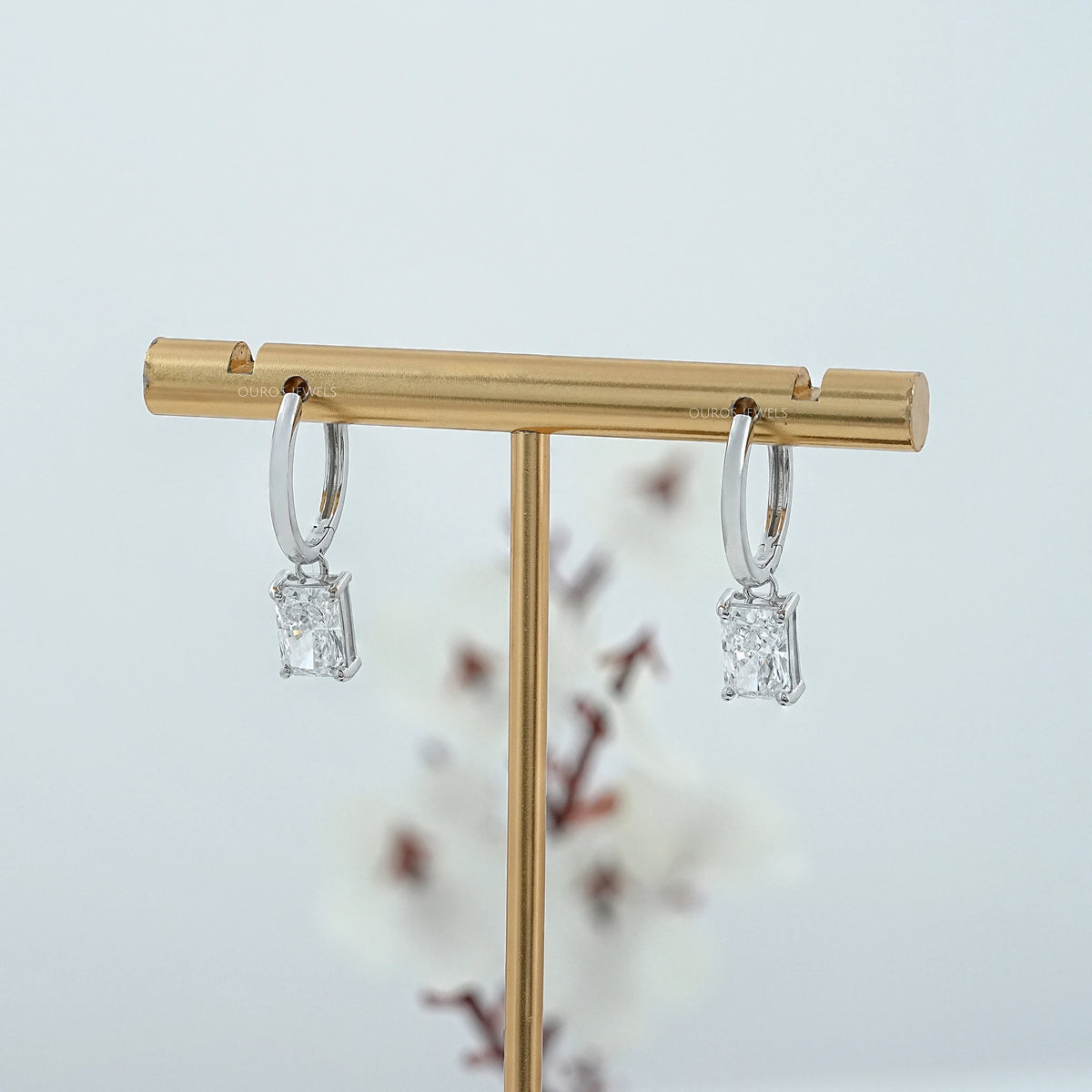 Radiant Cut Lab Diamond Dangle Hoop Earrings