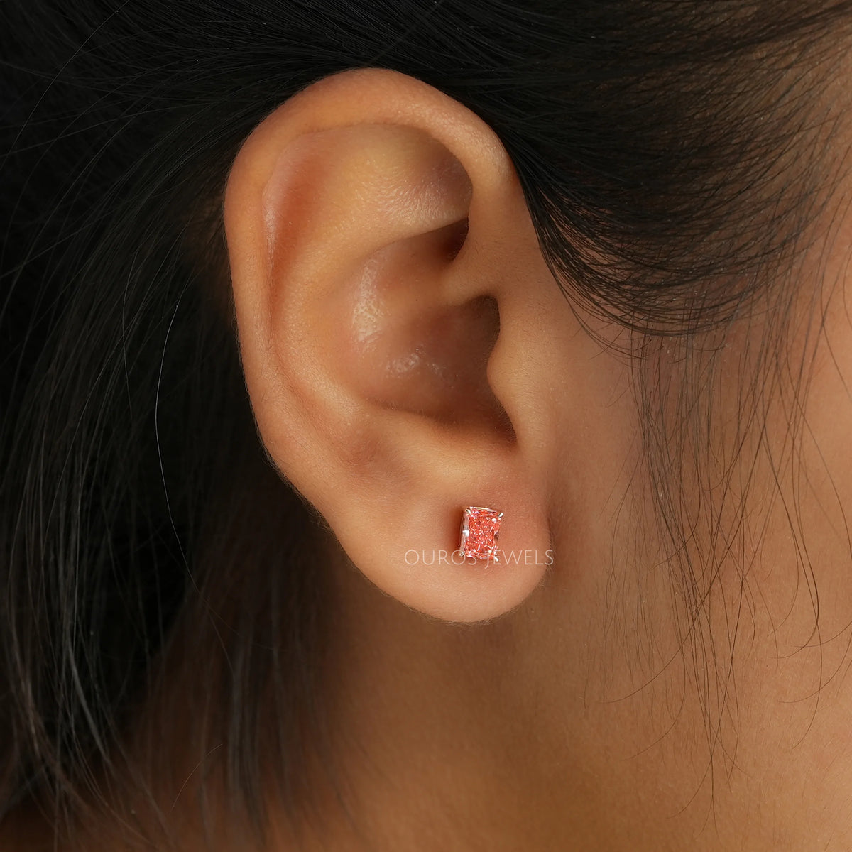 Pink Radiant Cut Lab Diamond Stud Earrings Earring