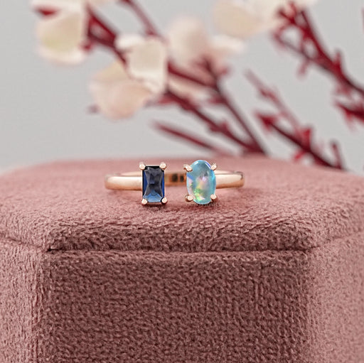 Opal And Sapphire Emerald Open Cuff Ring Rings
