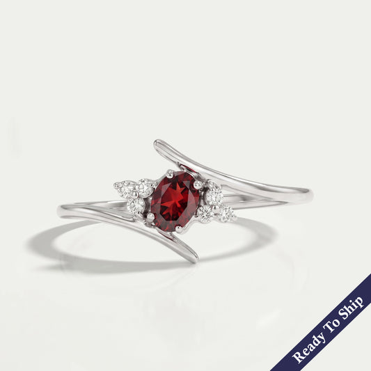 Red Oval Bypass Setting Dainty Ring