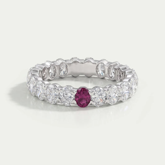 Red Oval Gemstone Eternity Wedding Band Rings