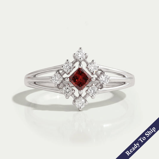 Red Princess Diamond Dainty Ring