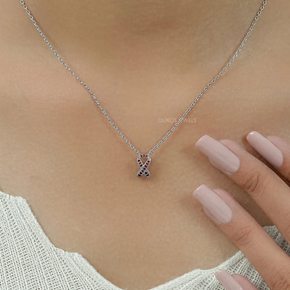 Red Round Gemstone Cancer Ribbon Pendant