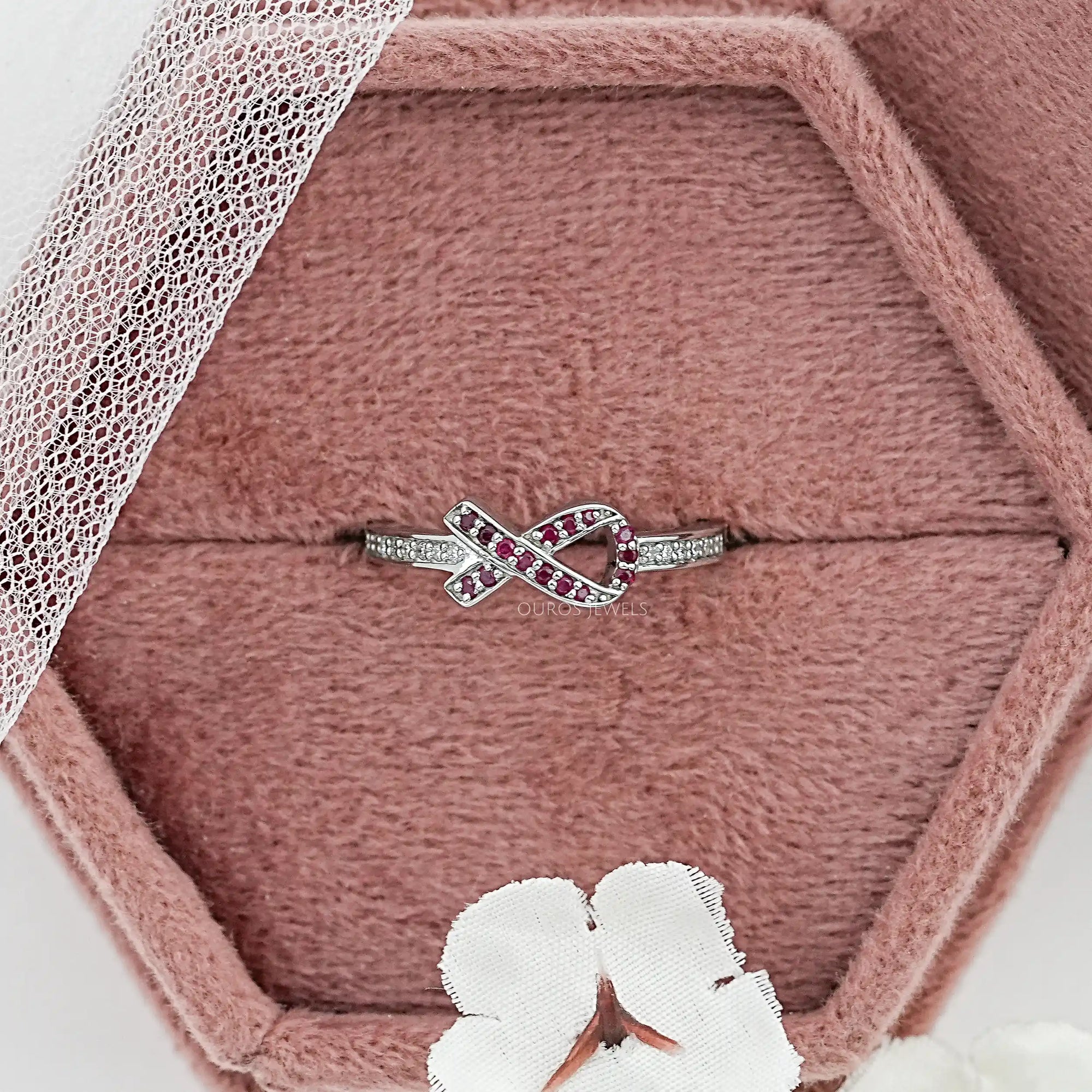 Red Round Gemstone Cancer Ribbon Ring